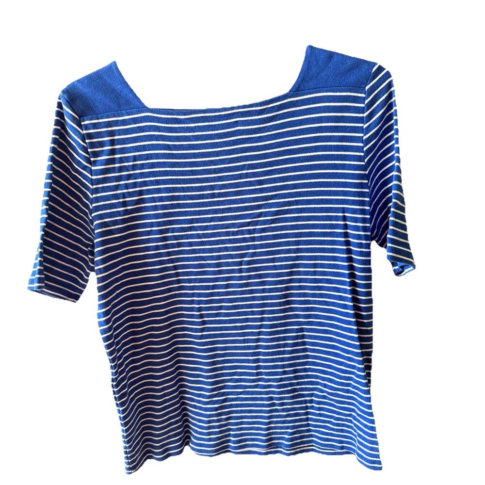 Jones New York Women's Short Sleeve Blue & White Striped Top XL - Picture 5 of 8
